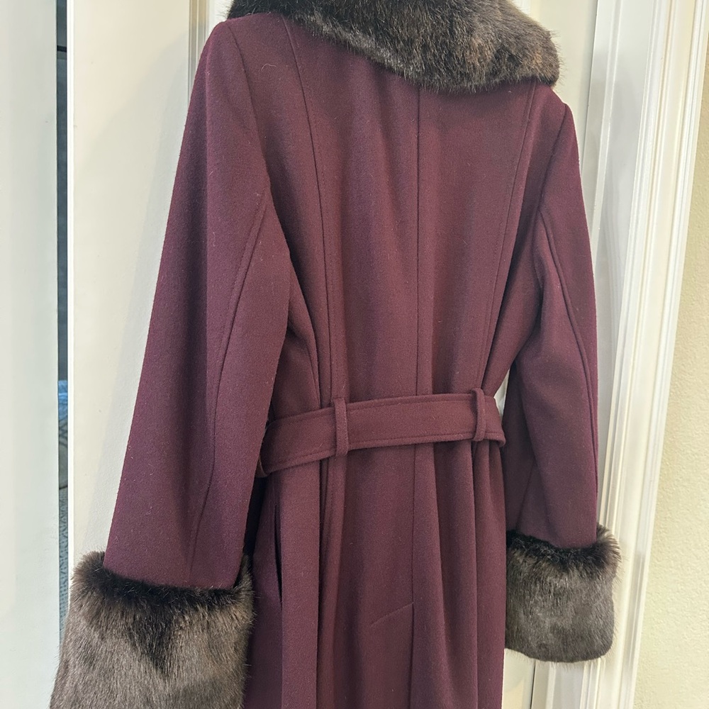 French Connection Belted Coat with Faux Fur Trim - Picture 5 of 8
